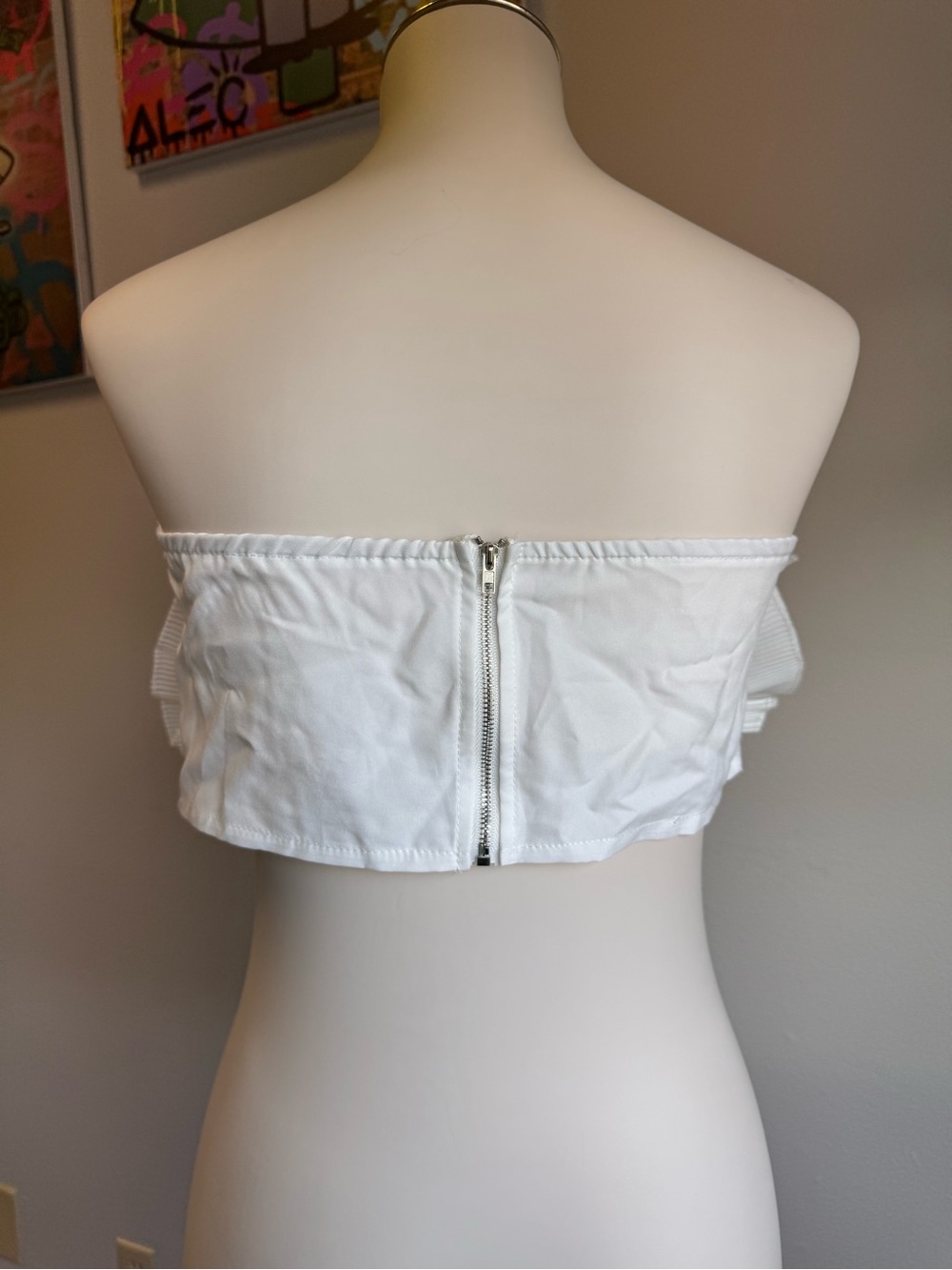 White Pleated Ruffle Shell Tube Crop Top - Picture 7 of 7